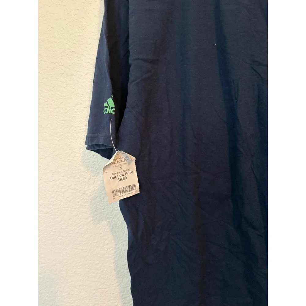 Adidas Shirt Men XL Navy Blue Crew Tee Spell Out Chest Hit Logo Go To Tee